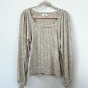 Michael‎ Stars Polly Square Neck Ribbed Top Size S - Cream